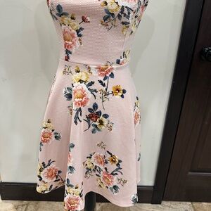 Soprano Strapless Floral Dress in Pink and Yellow